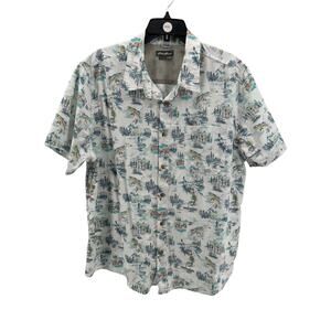 Eddie Bauer Men's White Fishing Print Short Sleeve Button-Up Shirt Size XXL